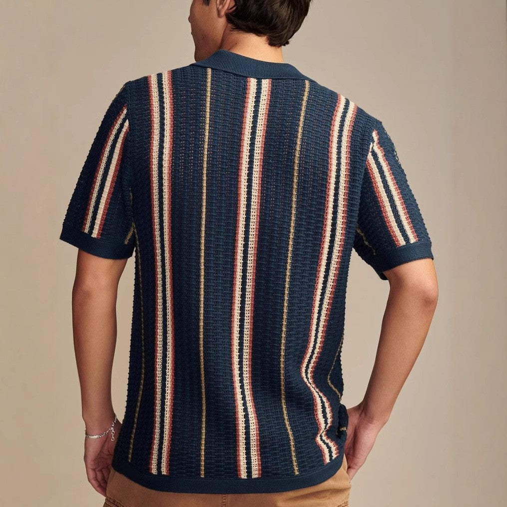 RIVIERA | POLO HOMBRE DE PUNTO CALADO RAYAS EN CONTRASTE