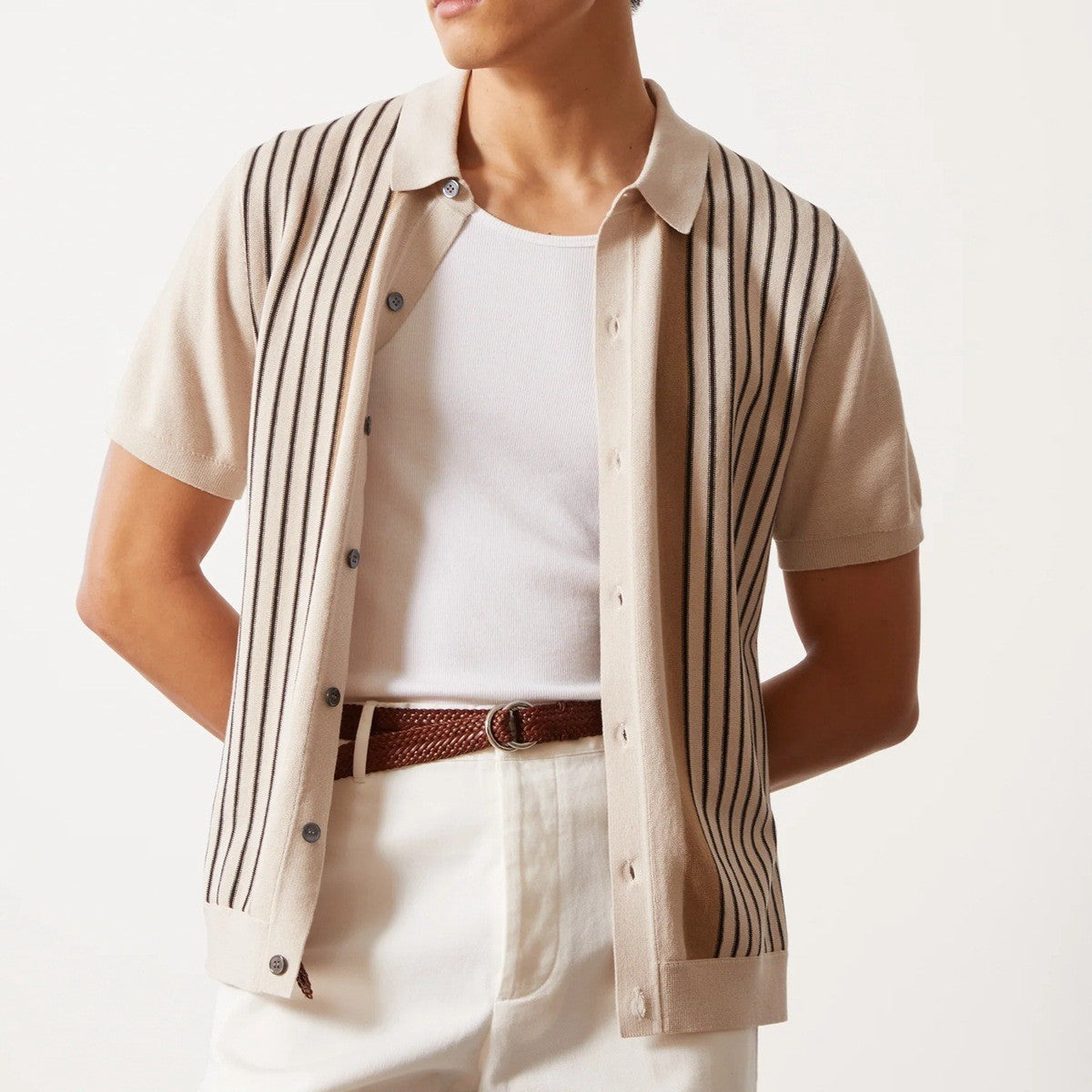 PORTOFINO | CAMISA HOMBRE DE PUNTO RAYAS VERTICALES BOTONES