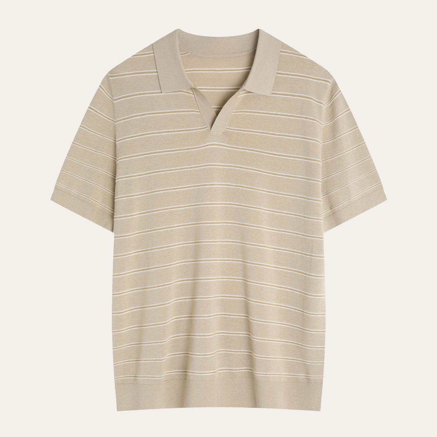 ORTIGIA | POLO HOMBRE DE ALGODÓN Y SEDA RAYA FINA CUELLO ABIERTO