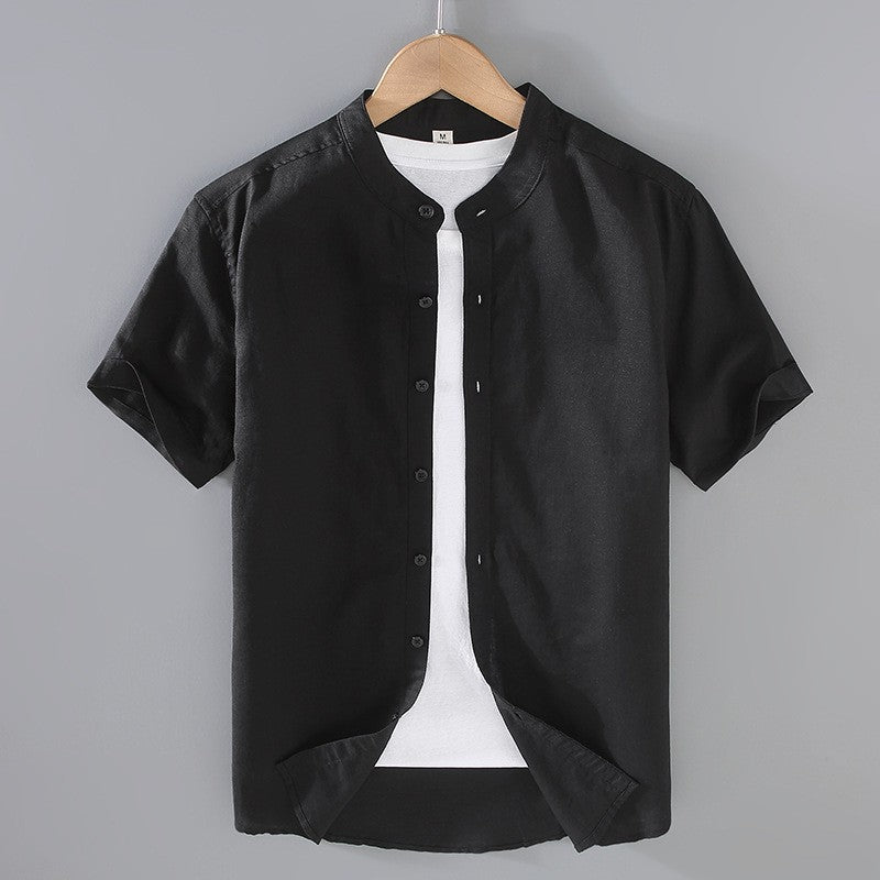 RIVIERA | CAMISA HOMBRE DE LINO MANGA CORTA CUELLO MAO