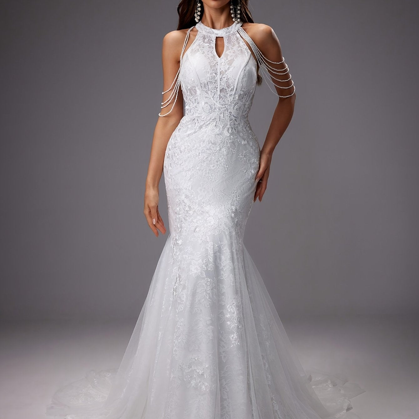 Catalina | Vestido de Novia Sirena Mujer Encaje Cuello Halter