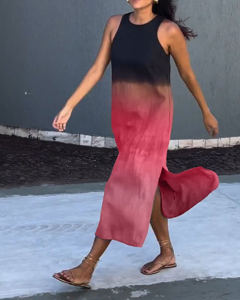 Esperanza | Vestido Largo de Verano Degradado Mujer Sin Mangas Abertura Lateral