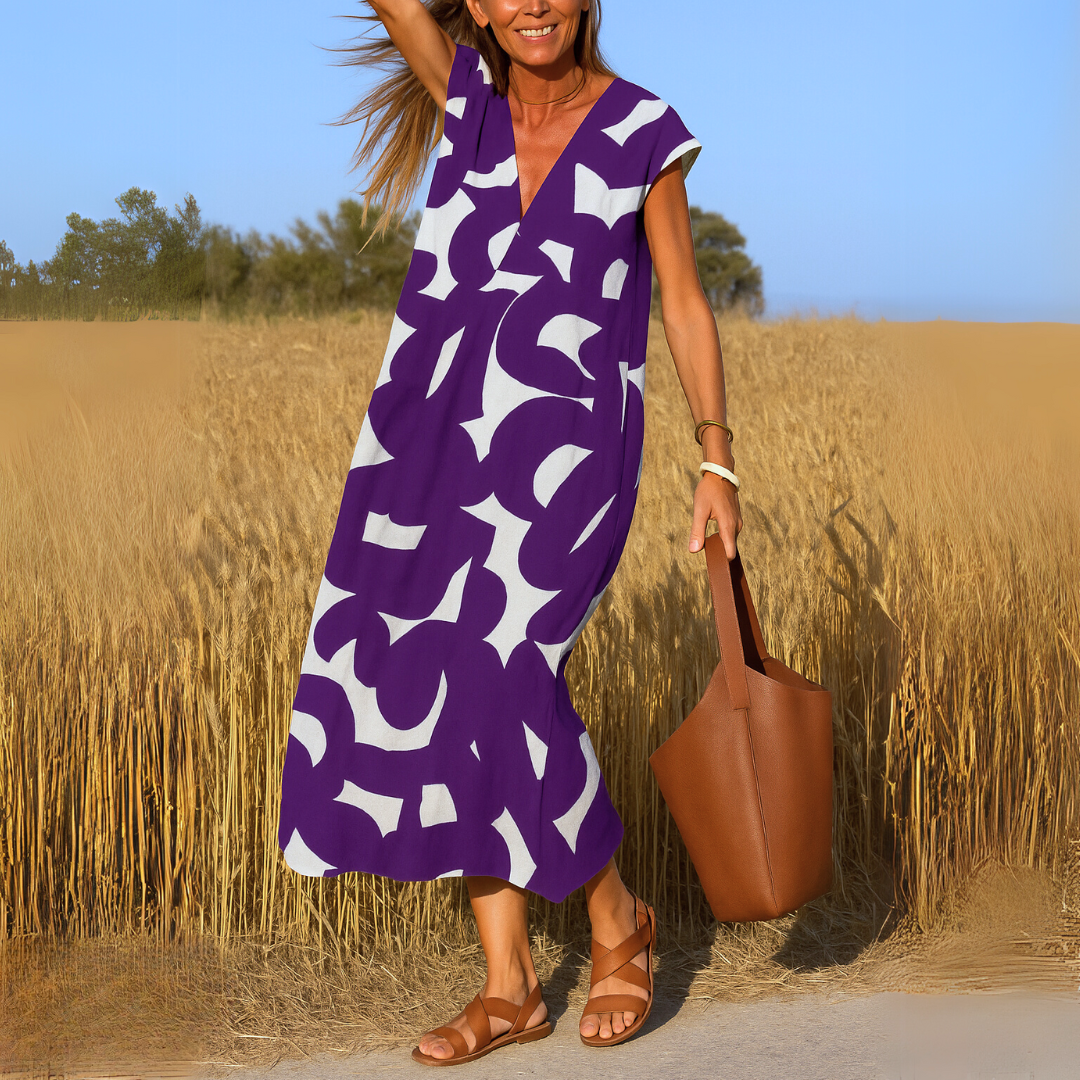 Esperanza | Vestido Casual Midi de Verano Estampado Geométrico Mujer Escote V