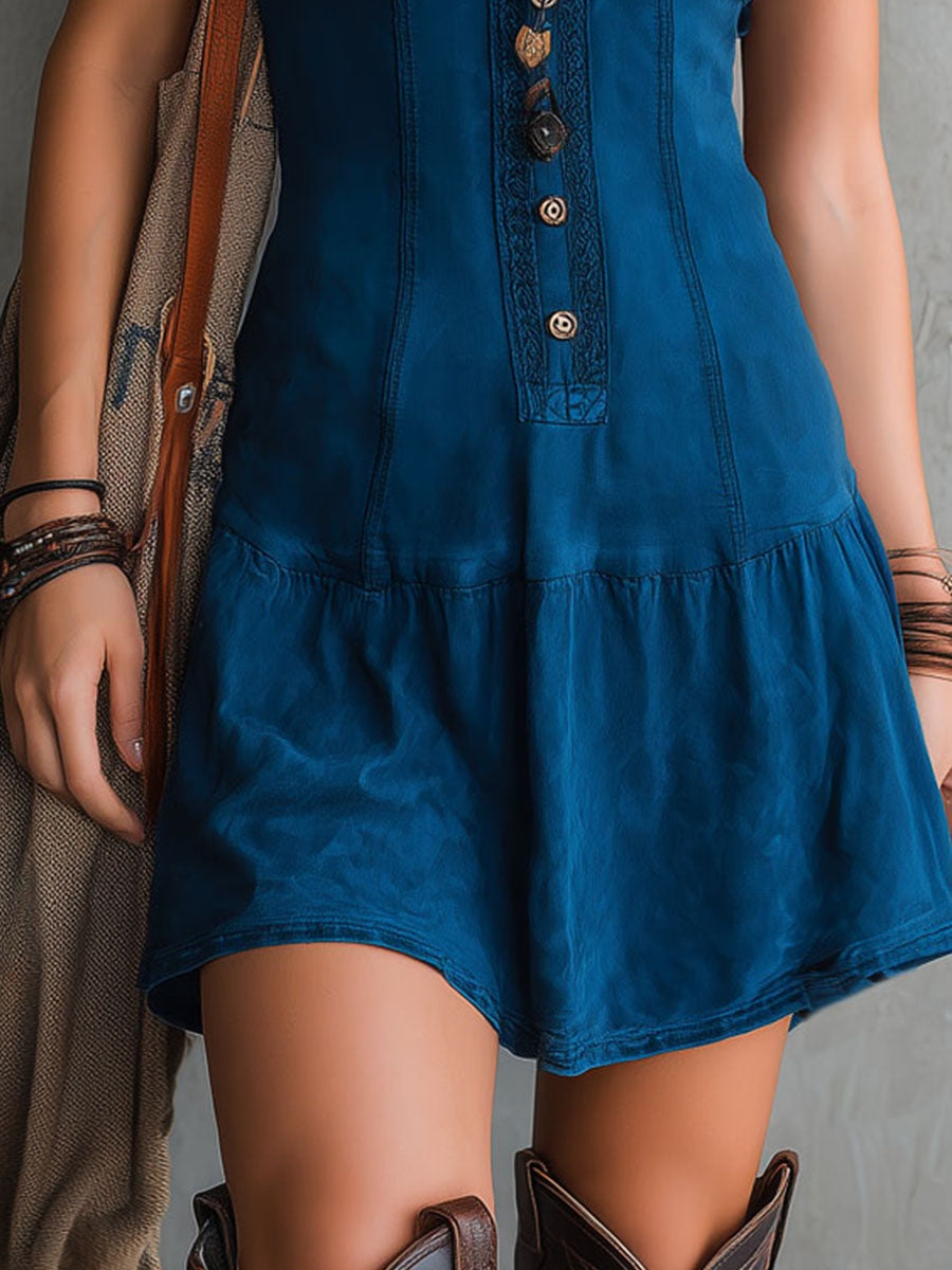 Gema | Vestido Corto Boho Mujer Sin Mangas Escote V Botones