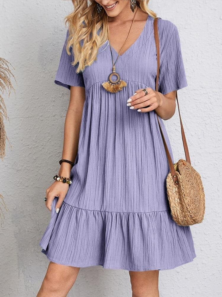 Laia | Vestido Corto con Volantes Mujer Escote V Manga Corta