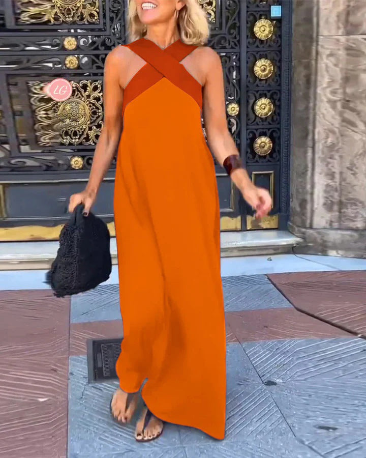Macarena | Vestido Largo de Verano Cut Out Cruzado Mujer Cuello Alto