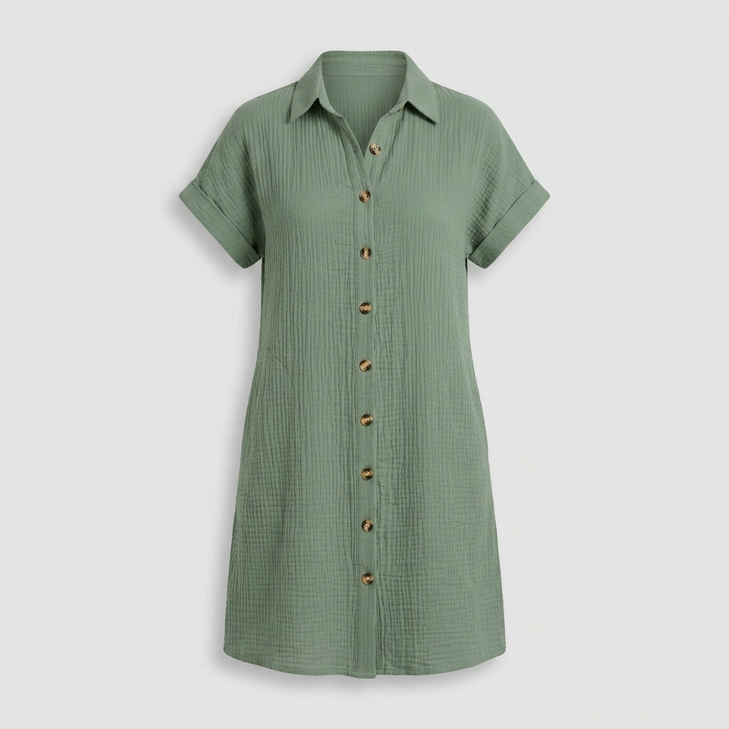 Montserrat | Vestido Camisero Corto Mujer Manga Corta Bolsillos
