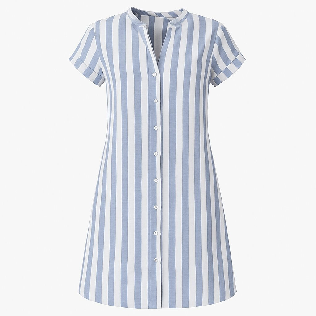Nerea | Vestido Camisero Corto de Rayas Mujer Manga Corta