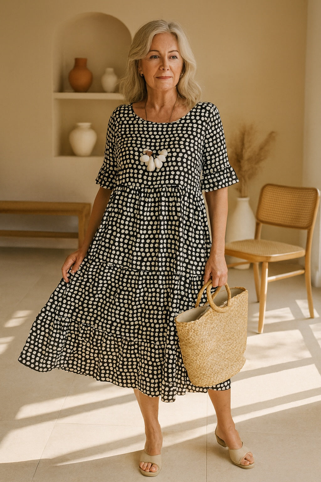 Pilar | Vestido Midi de Verano de Lunares con Volantes Mujer
