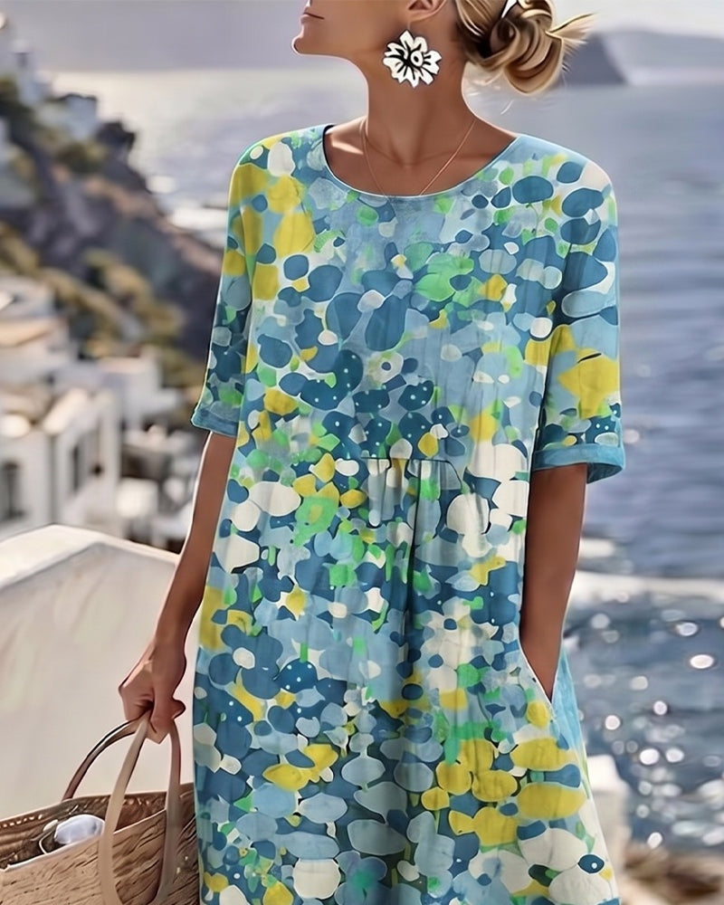 Pilar | Vestido Midi Floral de Verano Suelto Mujer Manga Corta