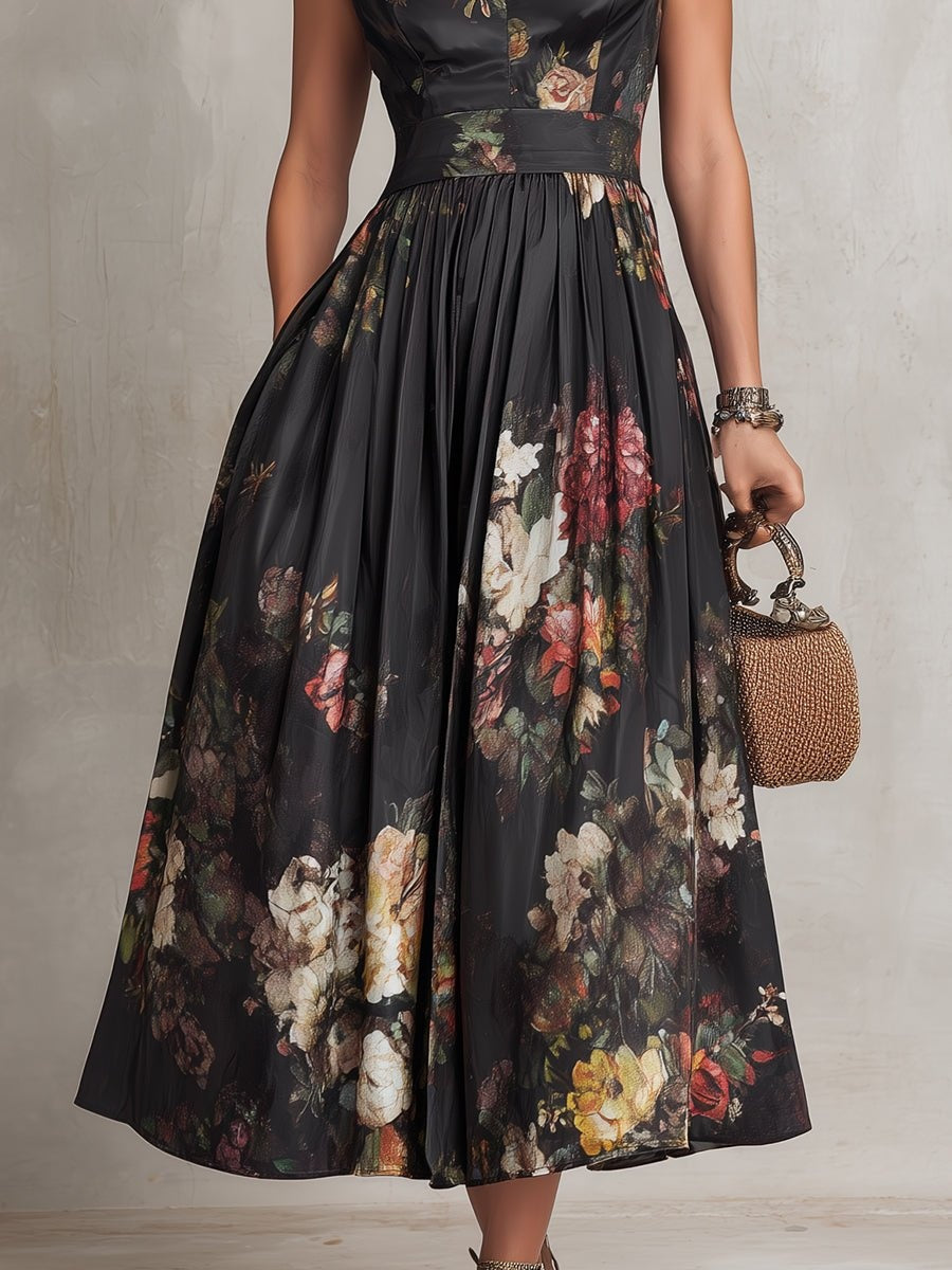Rosalía | Vestido Midi de Cóctel Estampado Floral Mujer Escote Keyhole