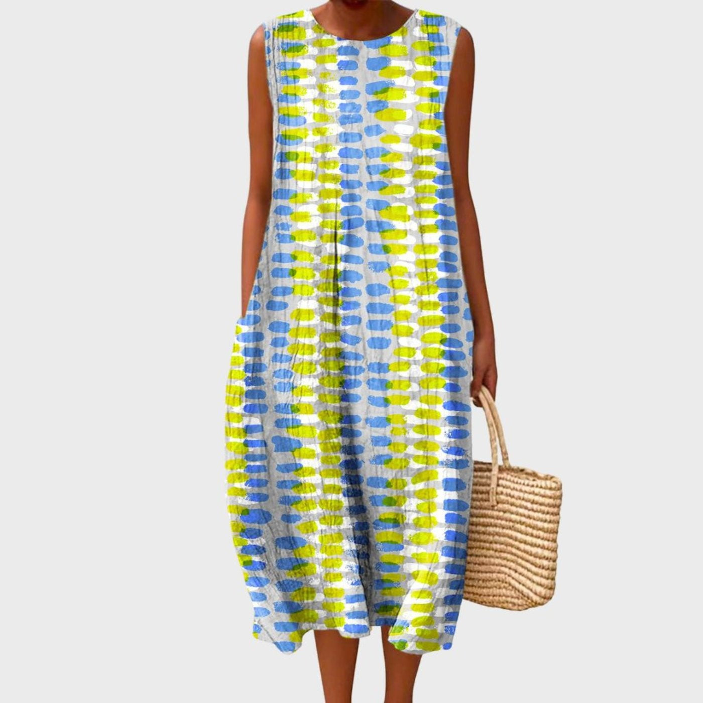 Soledad | Vestido Midi Estampado de Cuadros Sin Mangas Mujer Capas