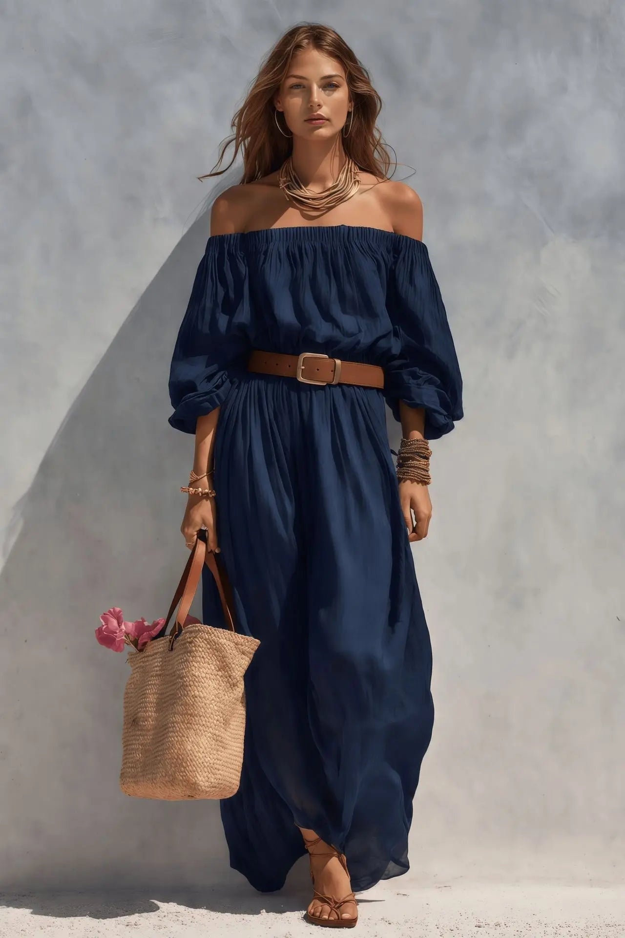 Vega | Vestido Largo Hombros Descubiertos Mujer Cinturón