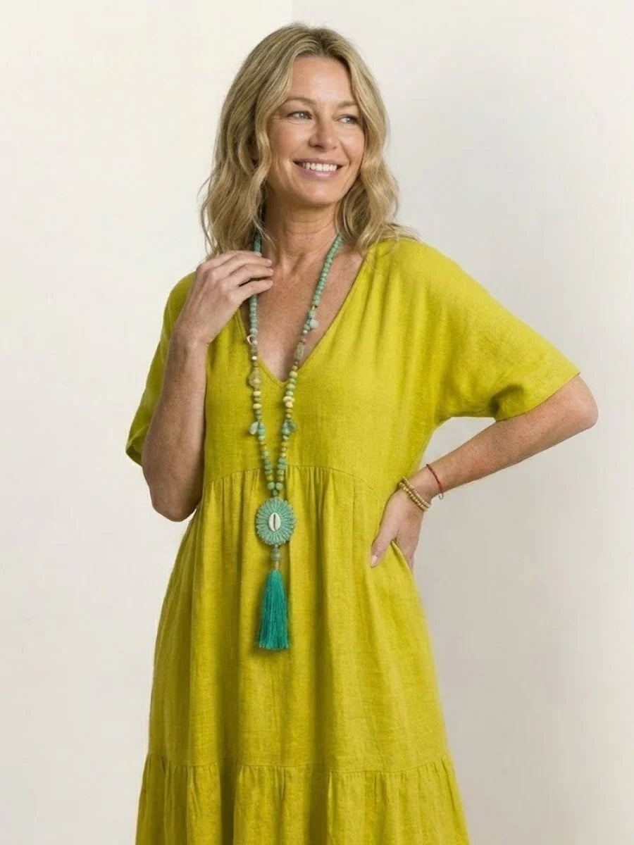 Esperanza | Vestido Largo de Fiesta Mujer Escote V Volantes