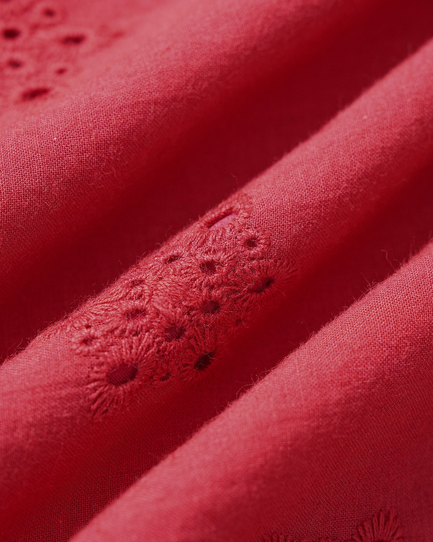 Irene | Vestido Midi de Algodón Rojo Mujer Escote V Bordado