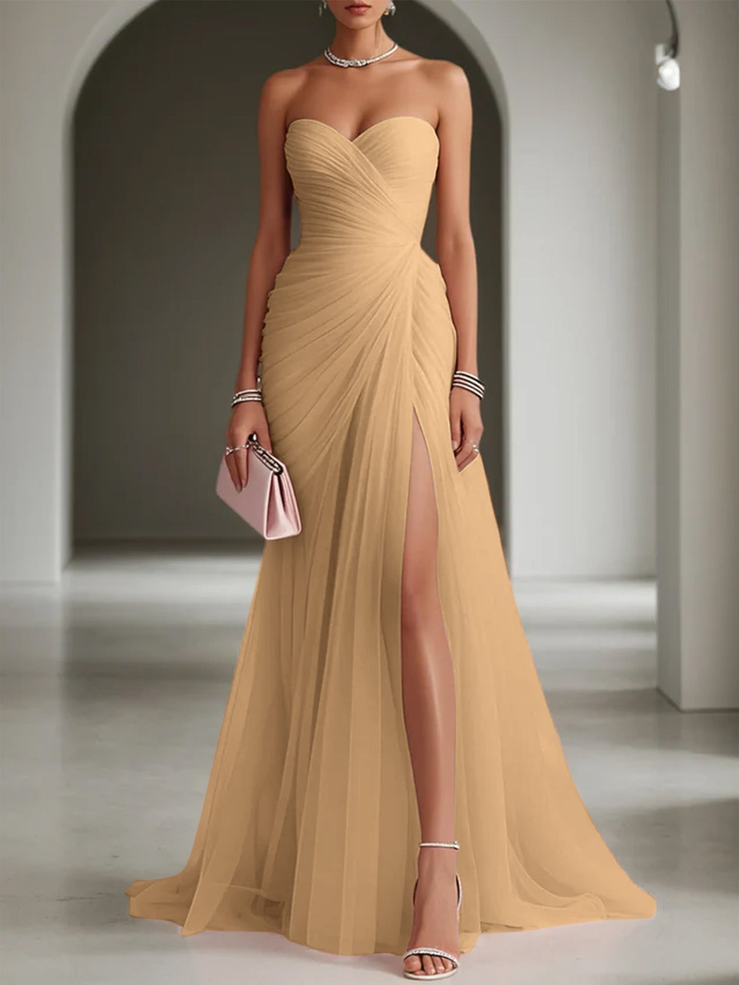 Ariadna | Vestido Largo de Fiesta con Drapeado y Abertura Lateral