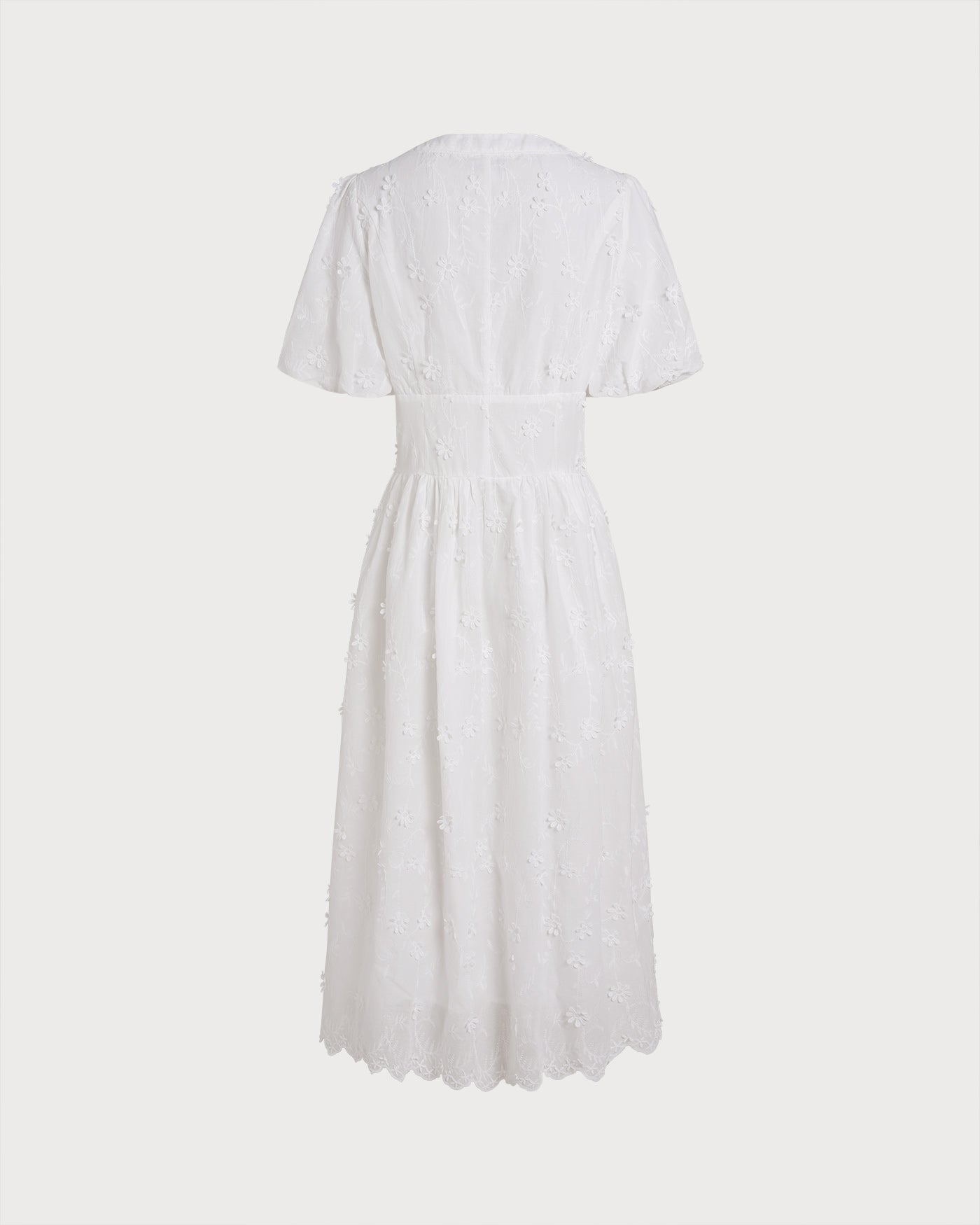 Blanca | Vestido Midi de Algodón Blanco Mujer Cuello Redondo Bordado