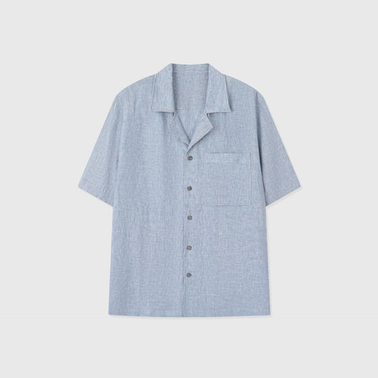 PONZA | CAMISA HOMBRE 100% LINO CUELLO CAMPERO CON BOLSILLO