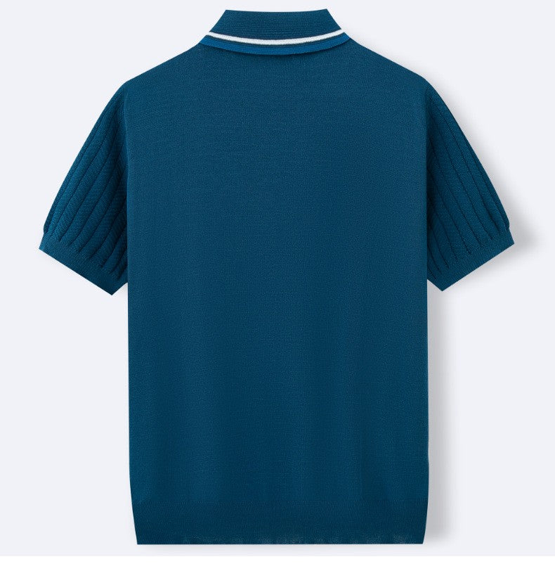 AMALFI | POLO HOMBRE DE PUNTO AZUL TAPETA DE RAYAS