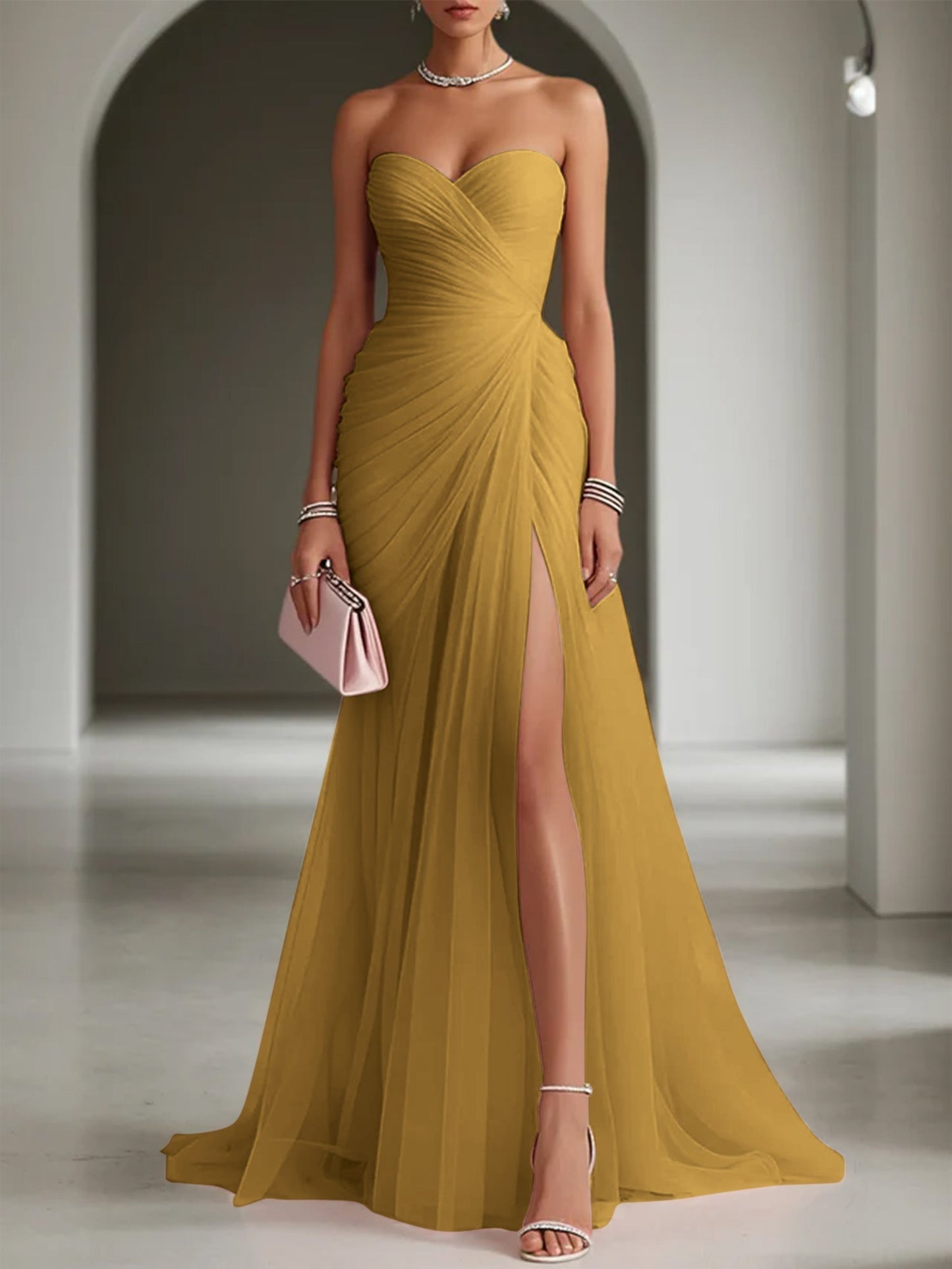 Ariadna | Vestido Largo de Fiesta con Drapeado y Abertura Lateral