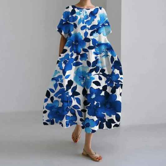 Lara | Vestido Boho Midi Estampado Floral Mujer Manga Corta Corte Amplio