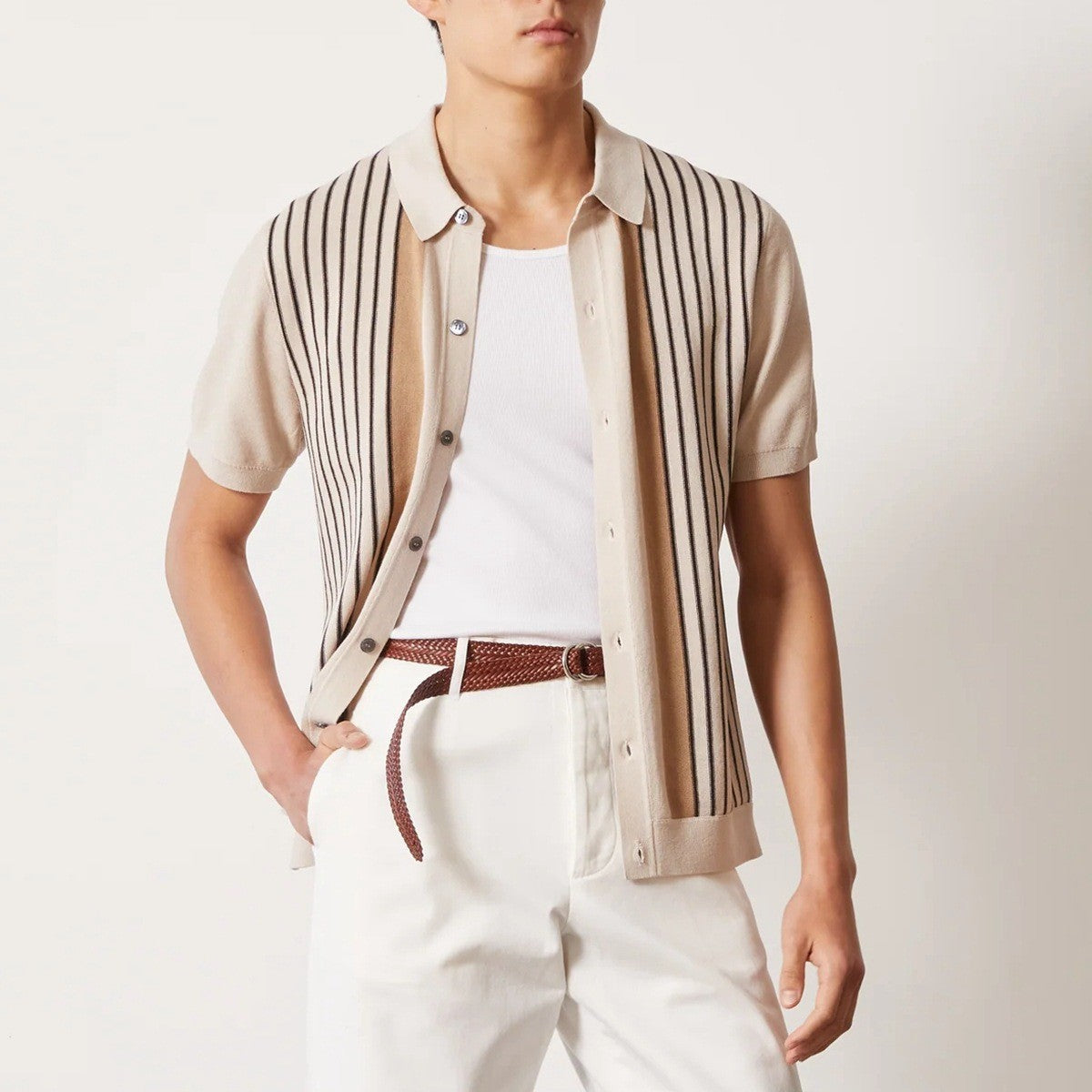 PORTOFINO | CAMISA HOMBRE DE PUNTO RAYAS VERTICALES BOTONES
