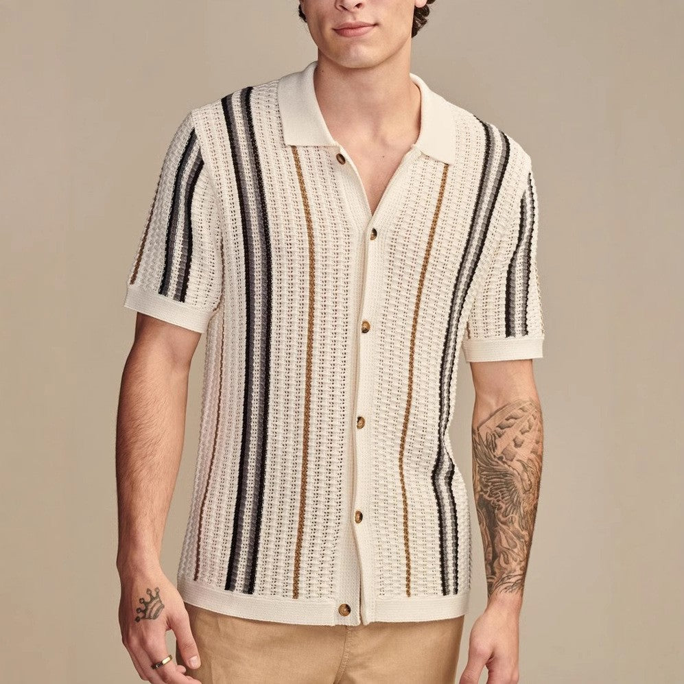 RIVIERA | POLO HOMBRE DE PUNTO CALADO RAYAS EN CONTRASTE