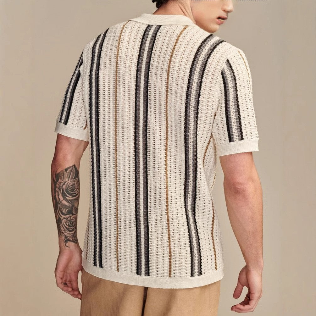 RIVIERA | POLO HOMBRE DE PUNTO CALADO RAYAS EN CONTRASTE