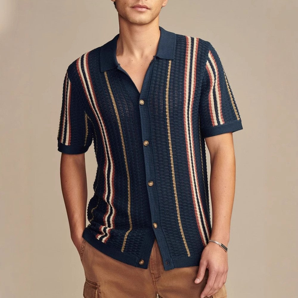 RIVIERA | POLO HOMBRE DE PUNTO CALADO RAYAS EN CONTRASTE
