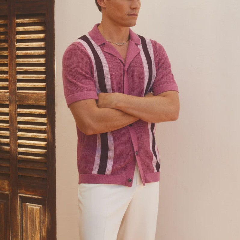 HABANA | POLO HOMBRE DE CROCHET RAYAS ANCHAS CUELLO CAMPERO