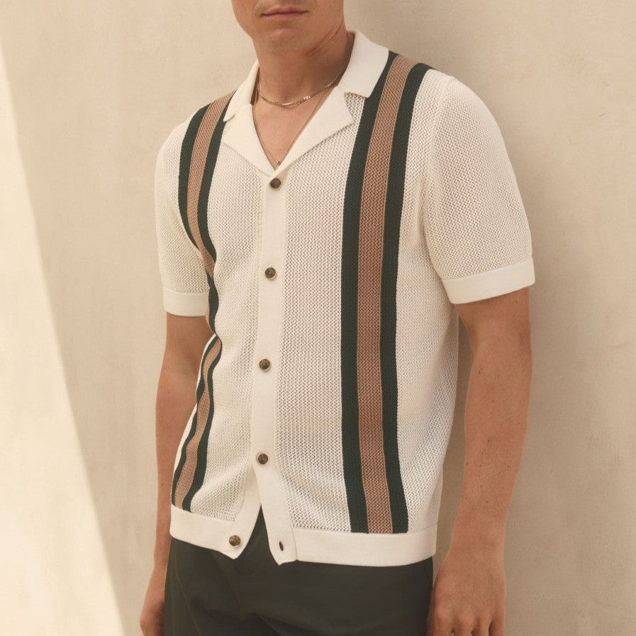 HABANA | POLO HOMBRE DE CROCHET RAYAS ANCHAS CUELLO CAMPERO