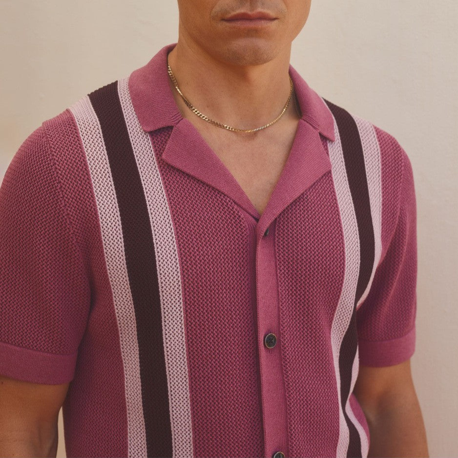 HABANA | POLO HOMBRE DE CROCHET RAYAS ANCHAS CUELLO CAMPERO