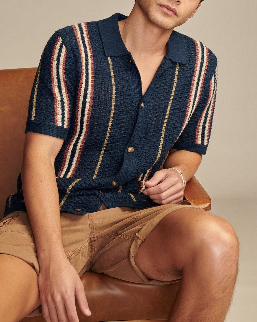 RIVIERA | POLO HOMBRE DE PUNTO CALADO RAYAS EN CONTRASTE