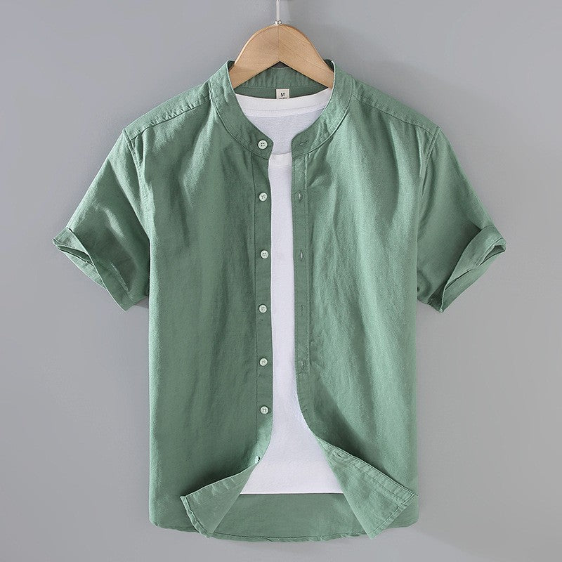 RIVIERA | CAMISA HOMBRE DE LINO MANGA CORTA CUELLO MAO