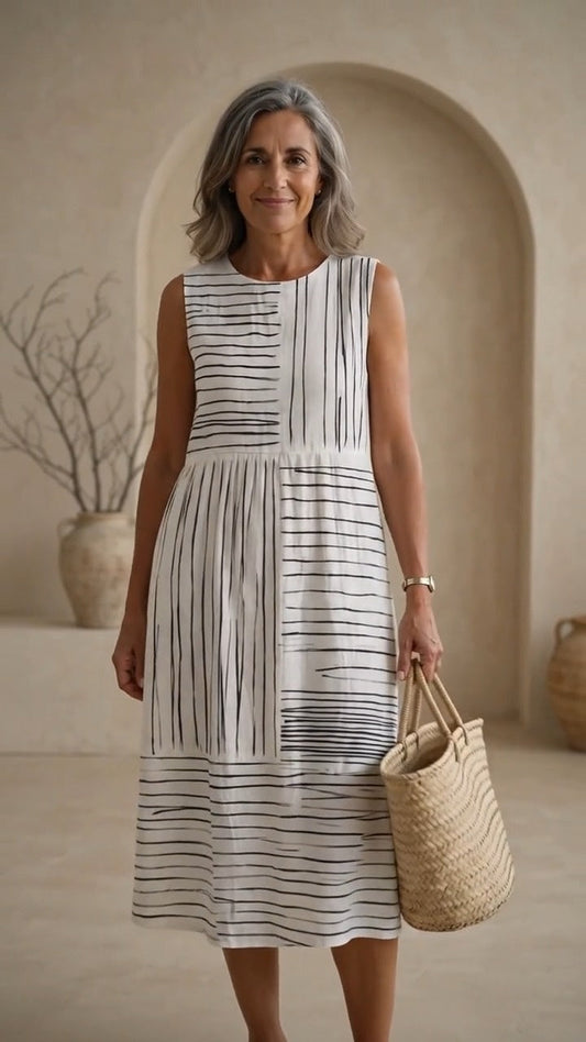 Amara | Vestido Midi Estampado en Blanco y Negro