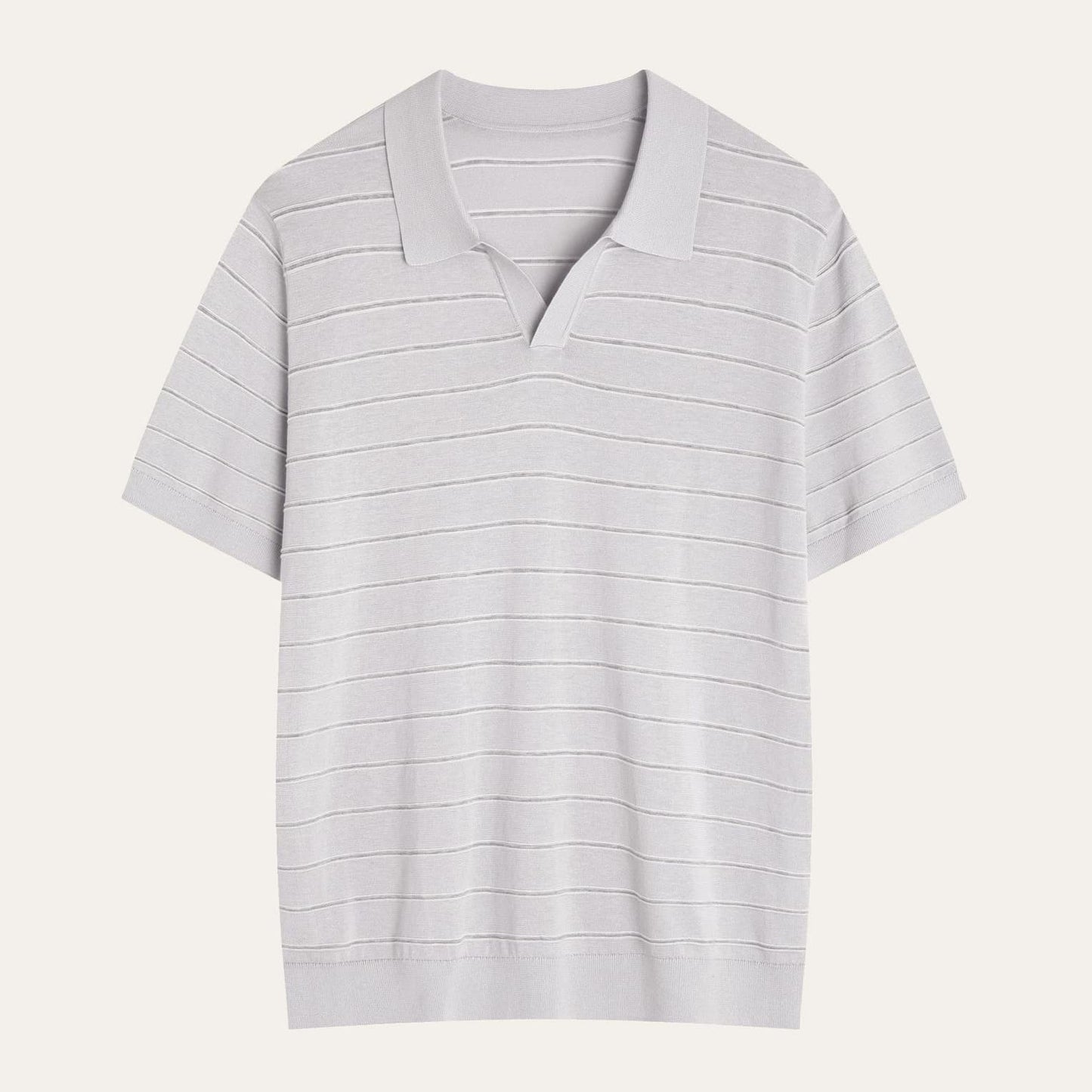 ORTIGIA | POLO HOMBRE DE ALGODÓN Y SEDA RAYA FINA CUELLO ABIERTO