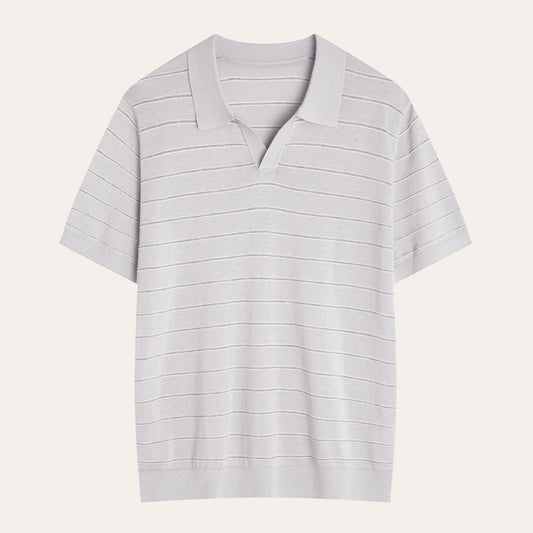 ORTIGIA | POLO HOMBRE DE ALGODÓN Y SEDA RAYA FINA CUELLO ABIERTO
