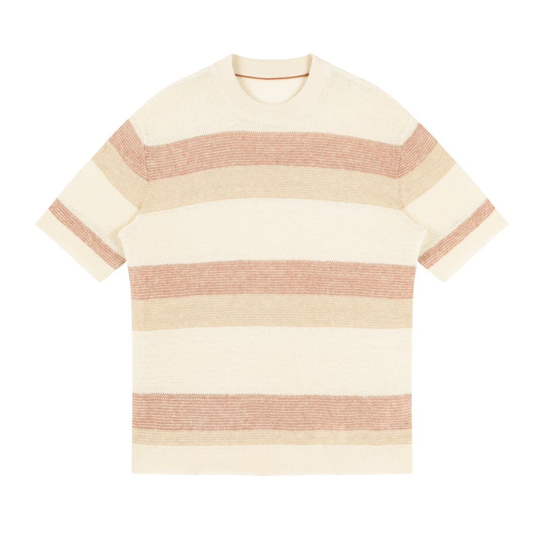 MARATEA | CAMISETA HOMBRE DE LINO RAYAS ANCHAS CUELLO REDONDO