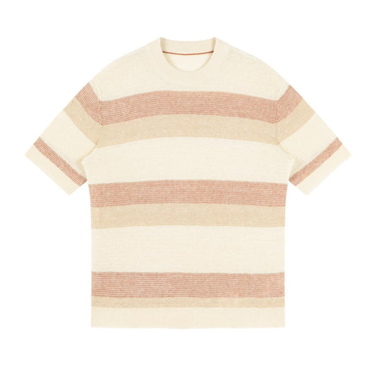 MARATEA | CAMISETA HOMBRE DE LINO RAYAS ANCHAS CUELLO REDONDO