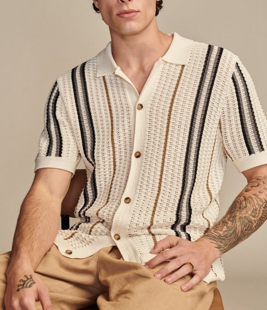 RIVIERA | POLO HOMBRE DE PUNTO CALADO RAYAS EN CONTRASTE