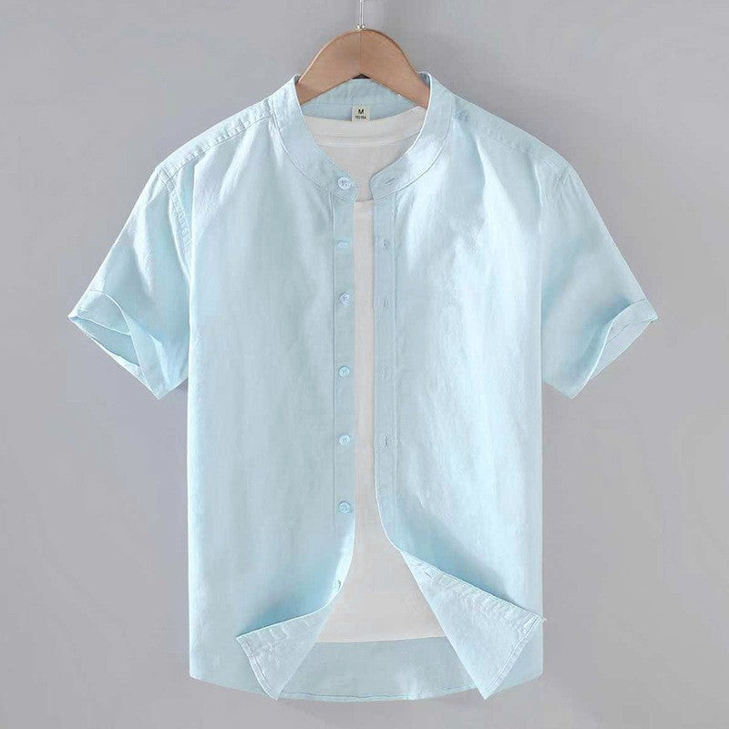 RIVIERA | CAMISA HOMBRE DE LINO MANGA CORTA CUELLO MAO