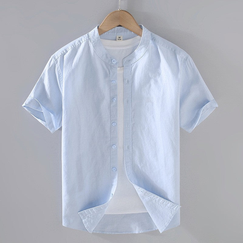 RIVIERA | CAMISA HOMBRE DE LINO MANGA CORTA CUELLO MAO