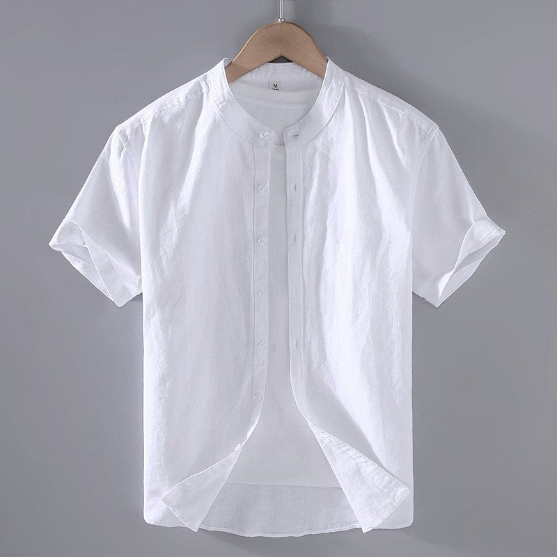 RIVIERA | CAMISA HOMBRE DE LINO MANGA CORTA CUELLO MAO