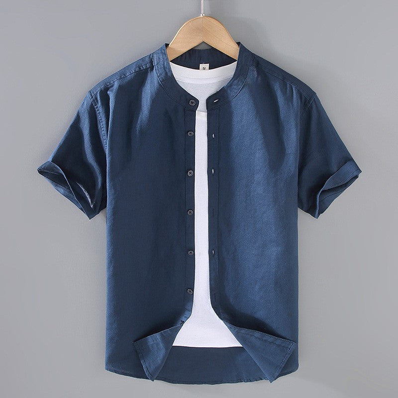RIVIERA | CAMISA HOMBRE DE LINO MANGA CORTA CUELLO MAO
