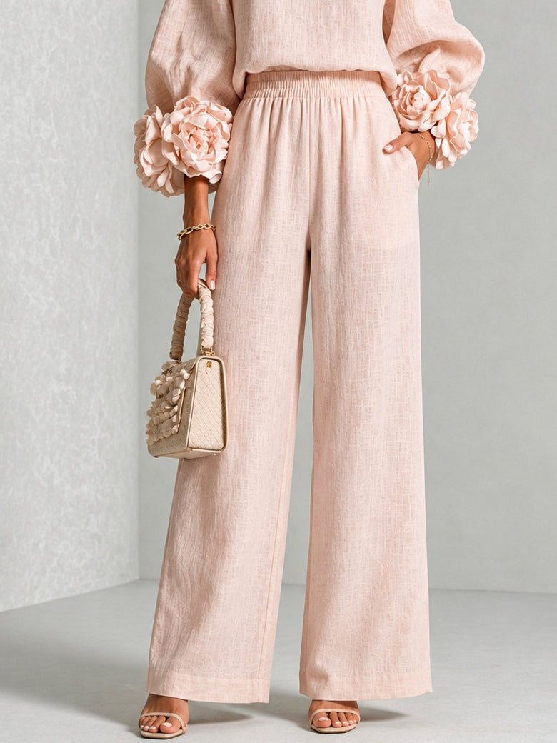 Romina | Conjunto de Top con Puños Florales y Pantalón Ancho