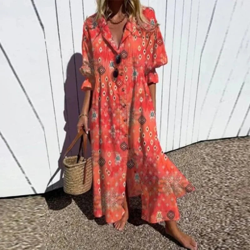 Aitana | Vestido Largo de Verano Estampado Floral Mujer Escote V