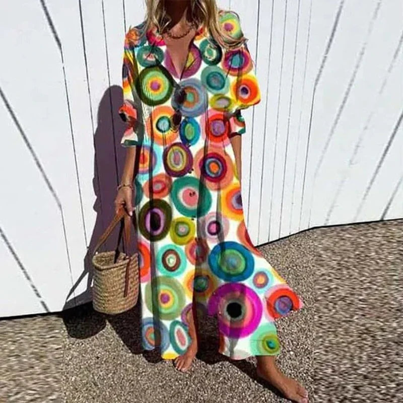 Aitana | Vestido Largo de Verano Estampado Floral Mujer Escote V