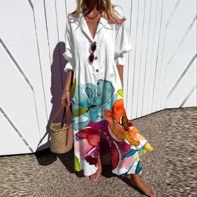 Aitana | Vestido Largo de Verano Estampado Floral Mujer Escote V