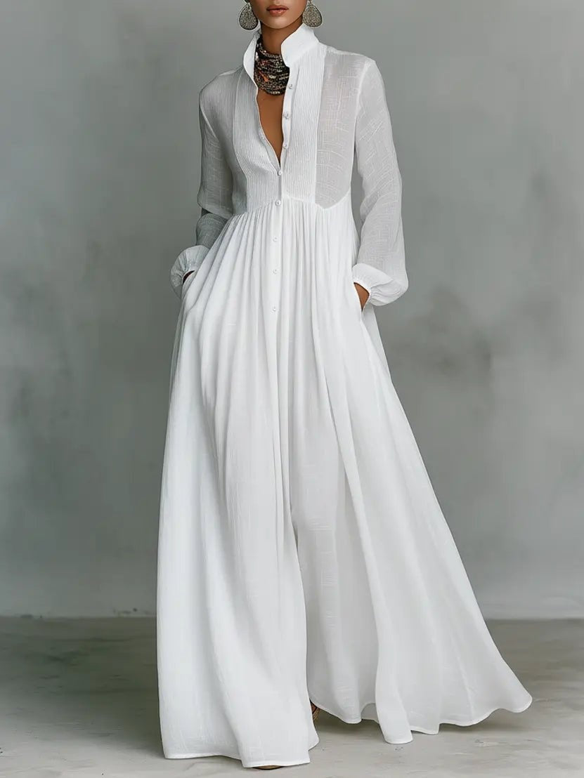 Ariadna | Vestido Largo de Novia Sencillo Mujer Manga Larga Botones