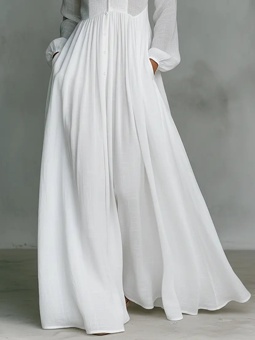 Ariadna | Vestido Largo de Novia Sencillo Mujer Manga Larga Botones